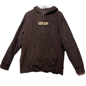 Empyre Corduroy Hoodie Mens Large Brown Pullover Kangaroo Pocket Embroidered